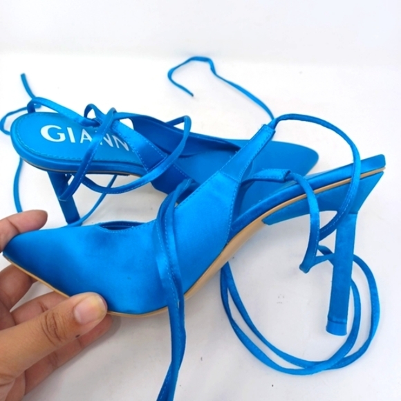 Gianni Bini Sirfeenah Blue Satin Pointed Toe Pumps - Picture 7 of 10